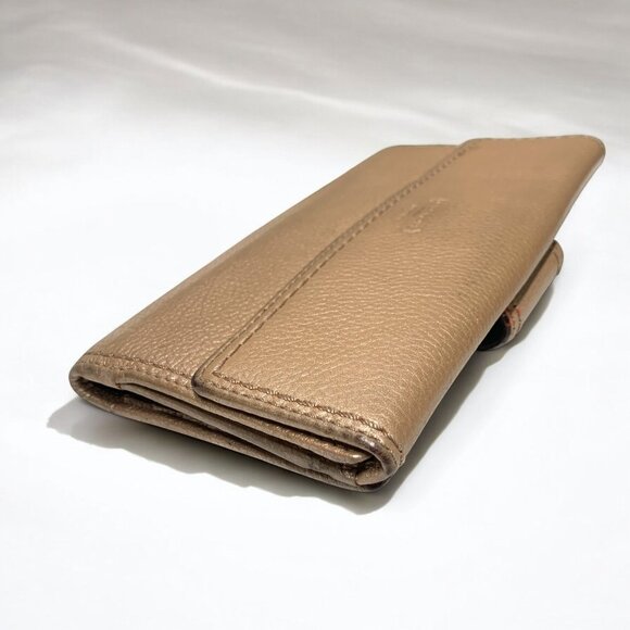 Coach Gold Leather Trifold Wallet With Snap Closure & Card Slots - Picture 3 of 11